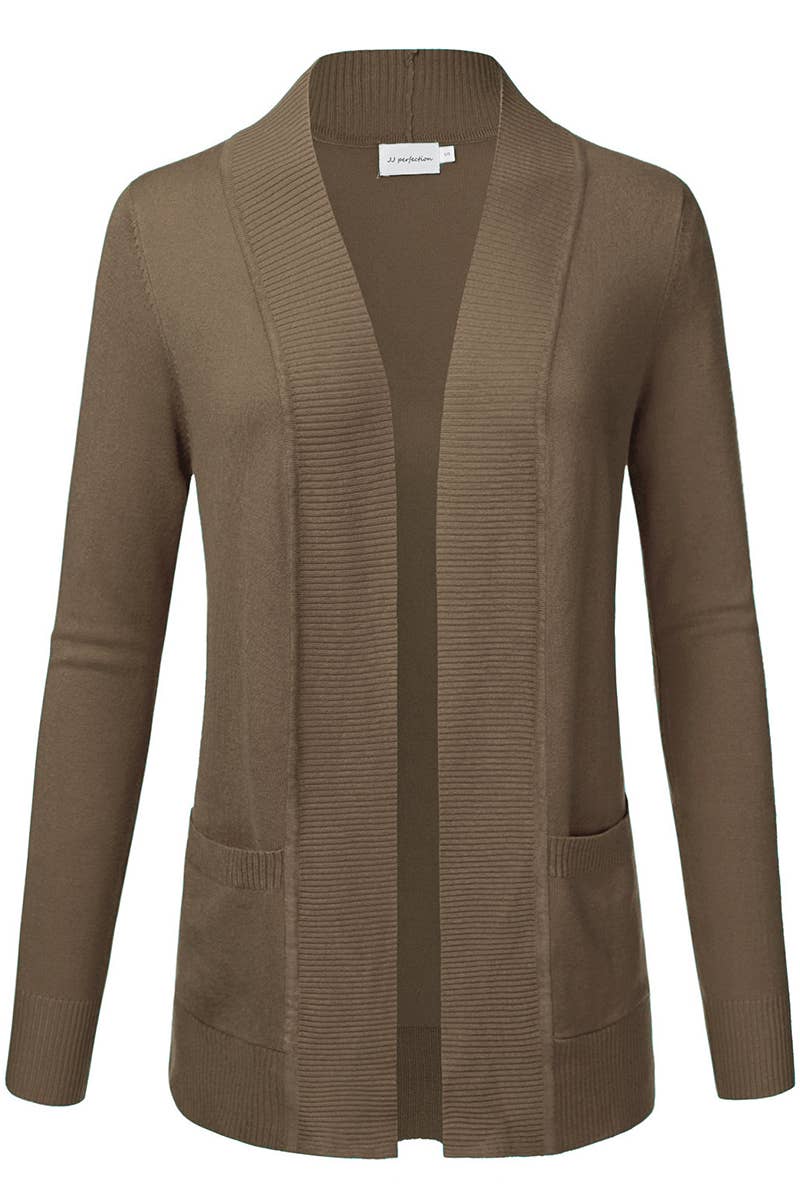 AWOCAL313_Open Front Long Sleeve Pockets Sweater Cardigan