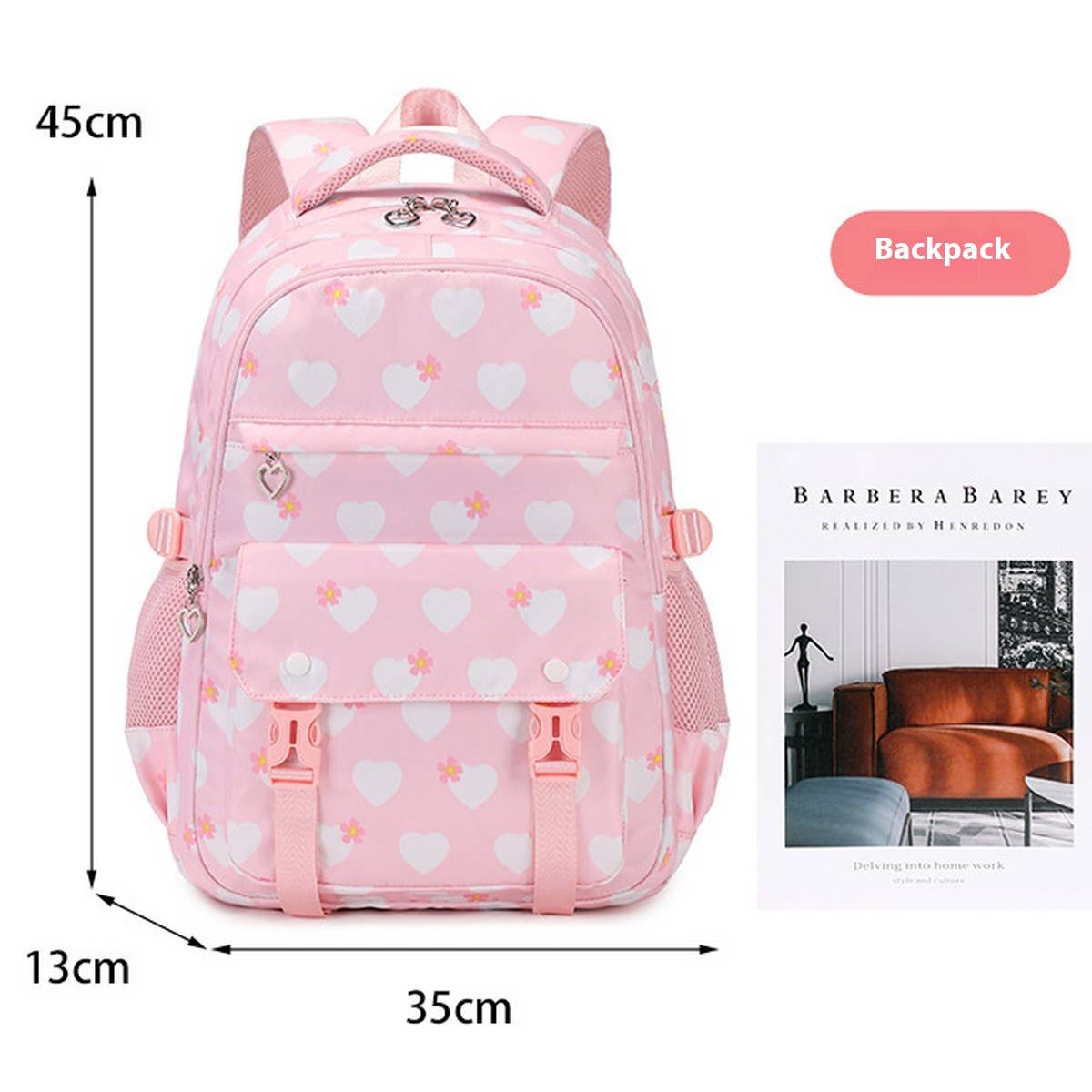 Girls¡¯ Backpacks for School ? 3-Piece Heart Design_CWAB5390