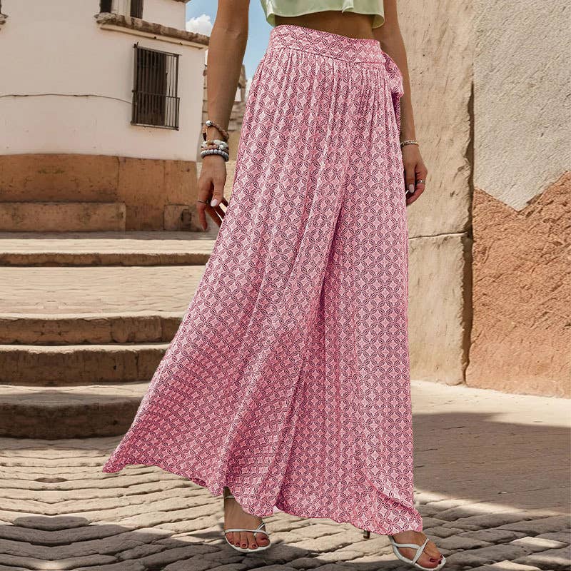 Lace-up high-waisted printed trousers