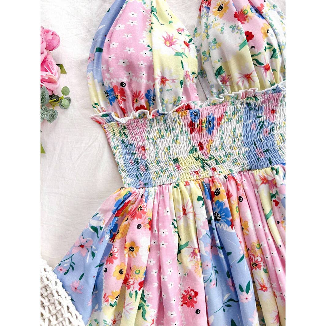 Multi-color retro country style romantic dress