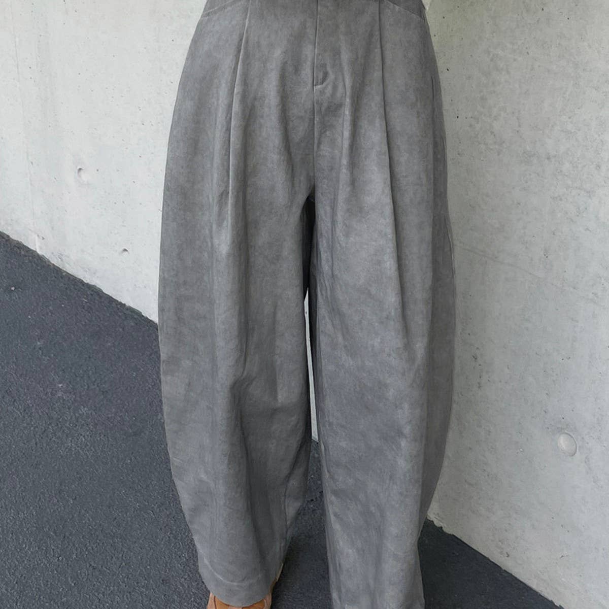 Cotton retro high-waisted loose-fitting slacks