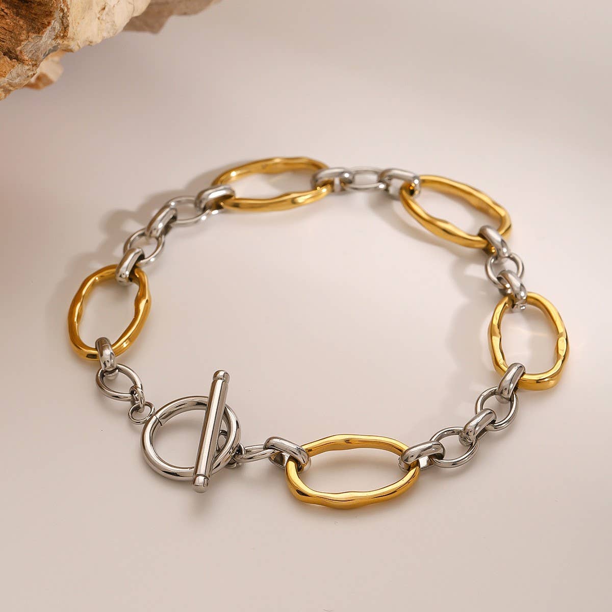 Colorblock Stainless Steel Bracelet, INS Style