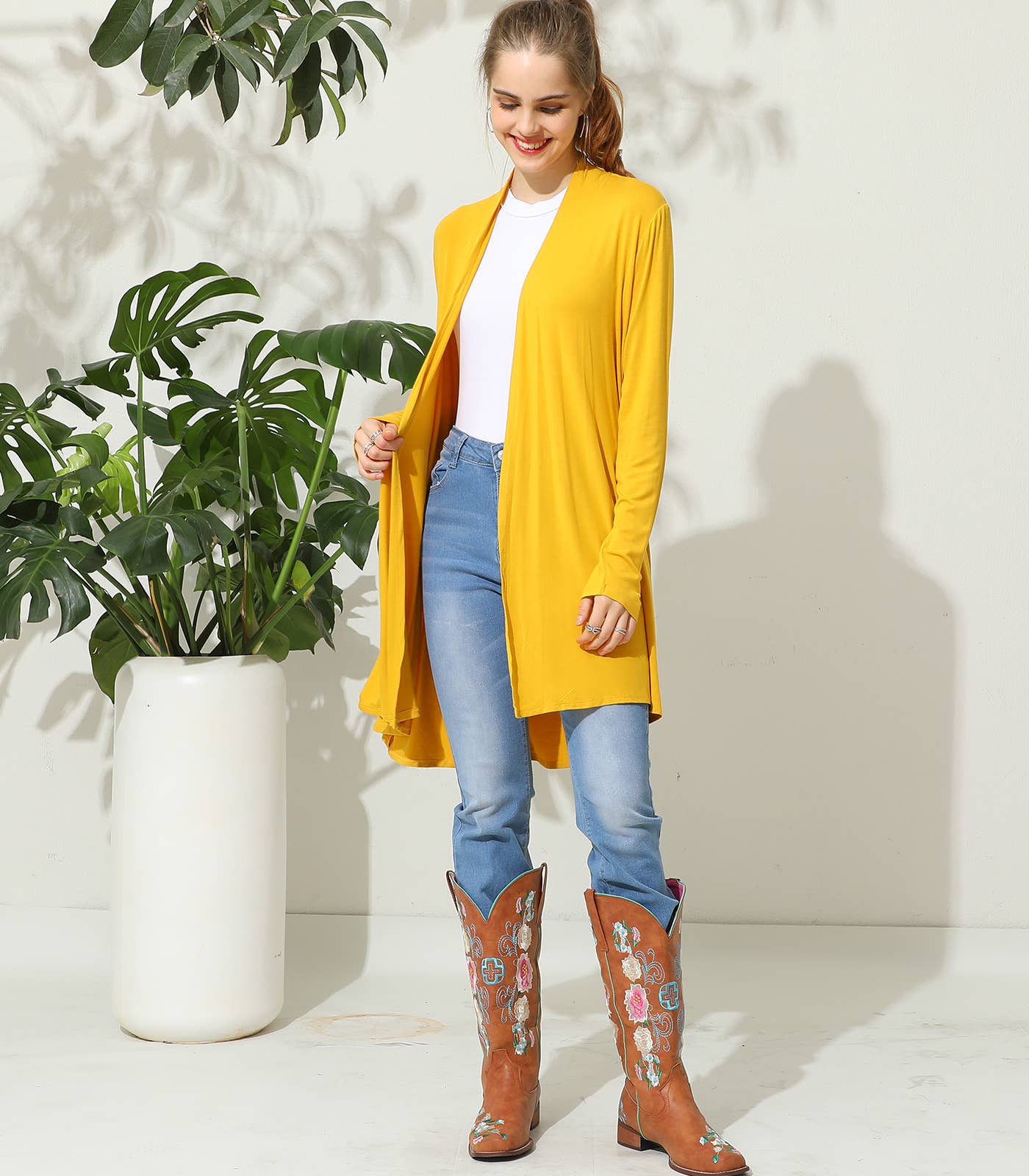 AWTL074_Long Sleeve Casual Open Front Long Cardigan