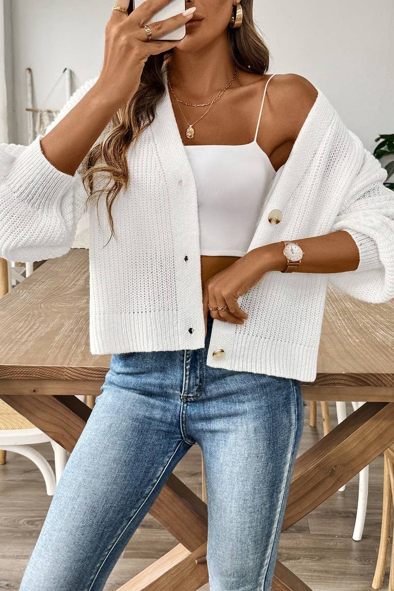 CWOSWL07346_WOMEN KNIT BUTTON FRONT CROPPED CARDIGAN