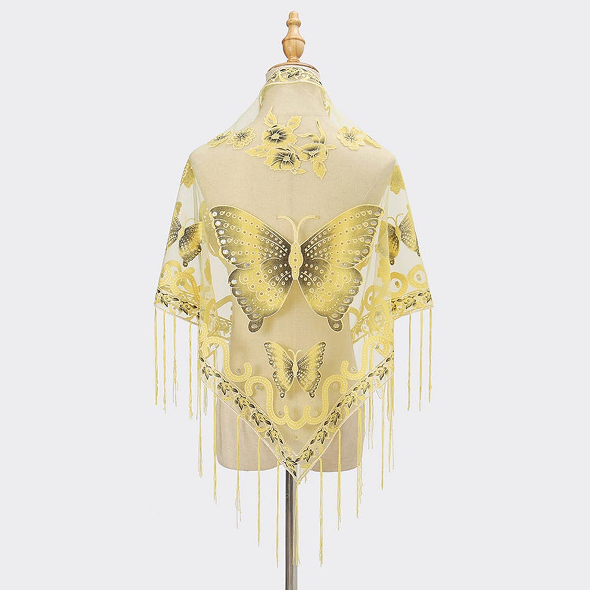 LACE BUTTERFLY EMBROIDERED TRIANGLE SHAWL