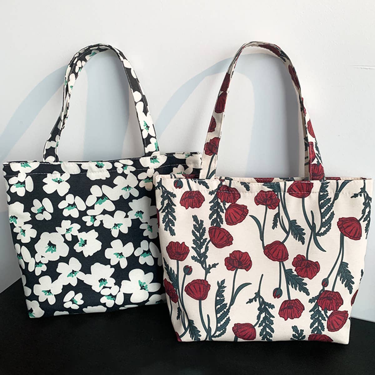 CANVAS TOTE BAGS WITH FRESH FLORAL PLAID_CWAB2047