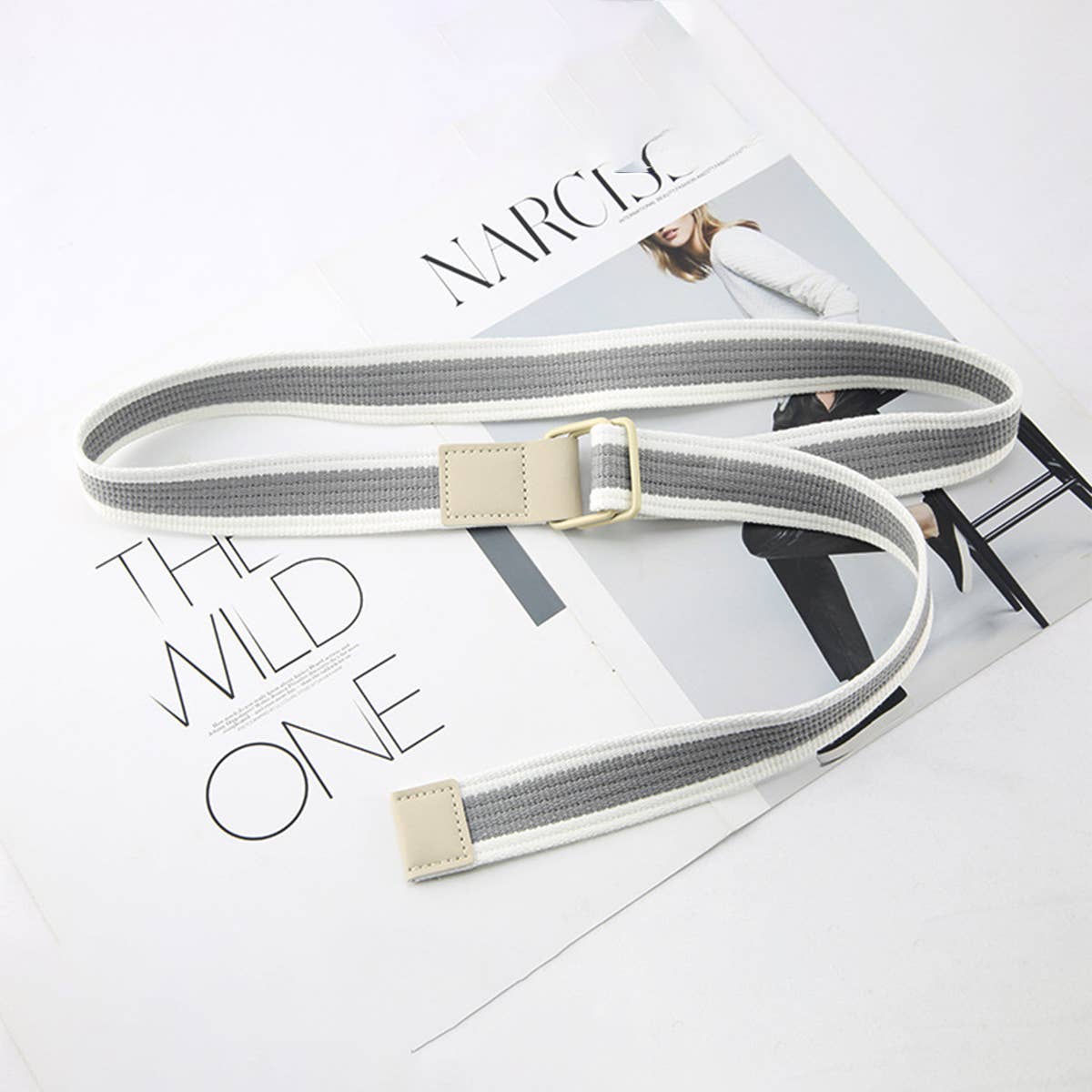 CWABE0948_STRIPED SIMPLE ALL-MATCH DOUBLE BUCKLE BELT