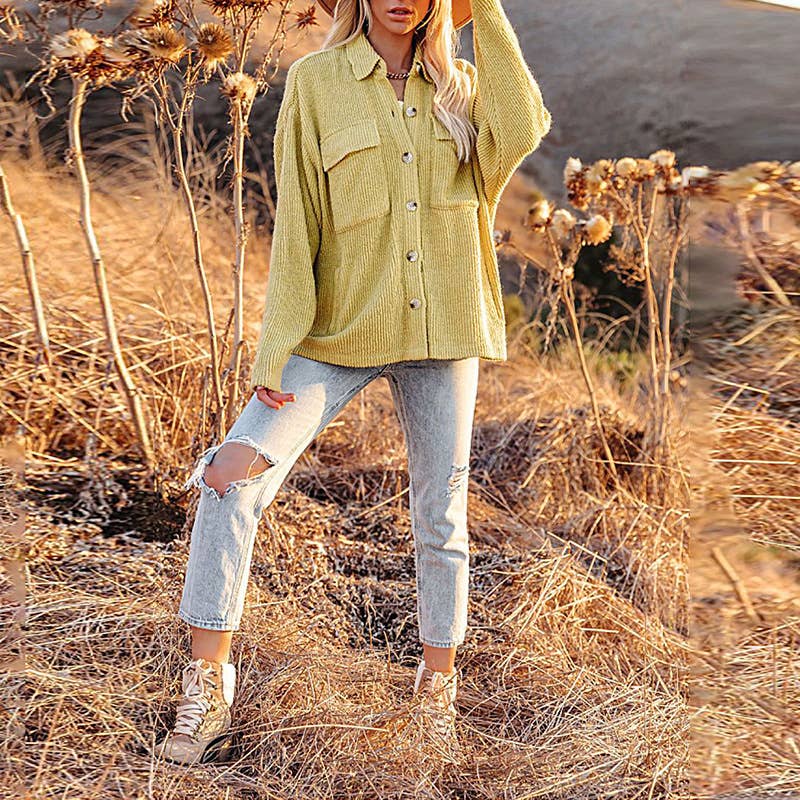 SOLID COLOR CORDUROY LONG SLEEVE CARDIGAN COAT