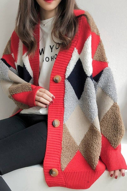 CWOCAL2179_KNITTED DIAMOND BUTTON LONG SLEEVE CARDIGAN