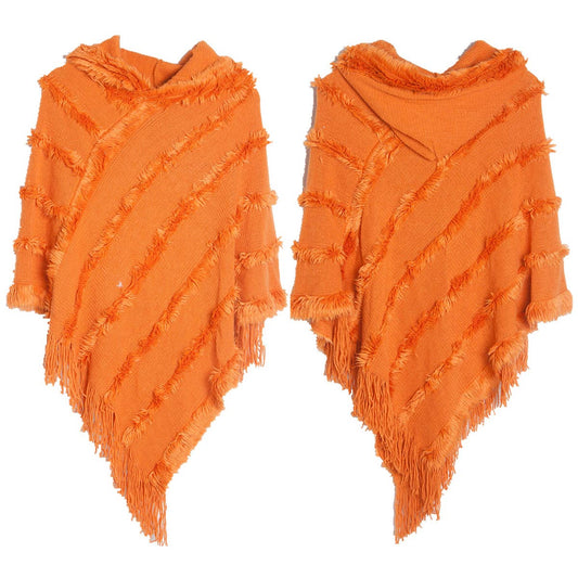 HOODED CAPE WITH FRINGED HEM SCARVES