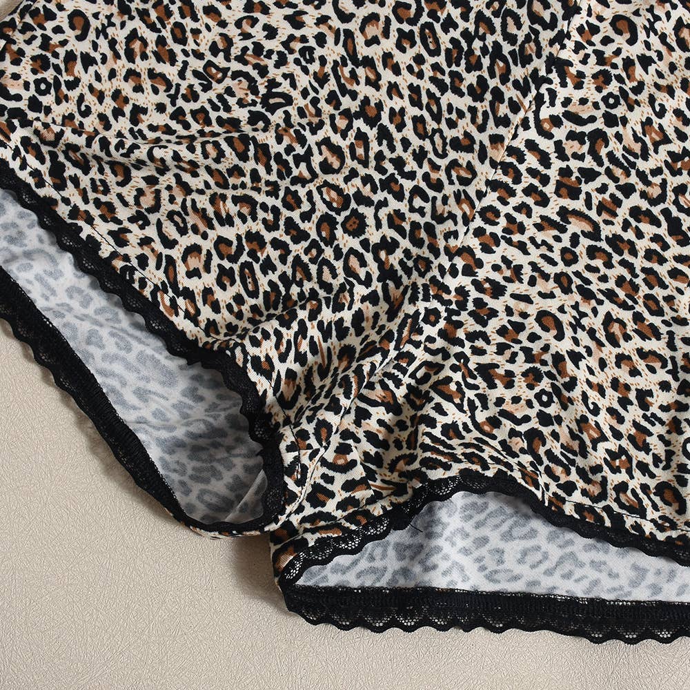 Two-piece set leopard print of halter top shorts