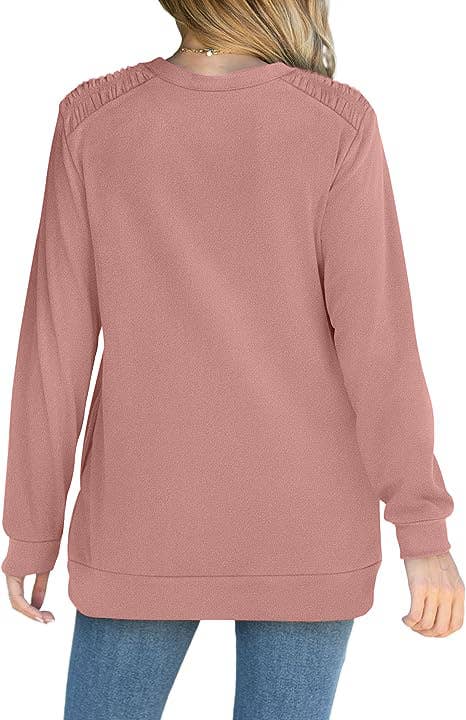 Solid-color pocket long-sleeved loose hoodie