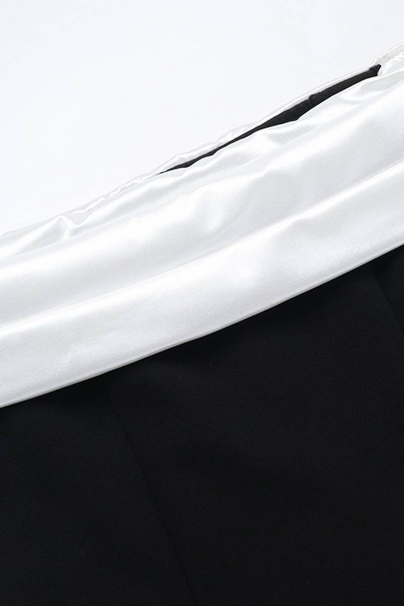 CWDTD0396_TEMPERAMENT SLIM OFFSHOULDER CONTRAST COLOR DRESS