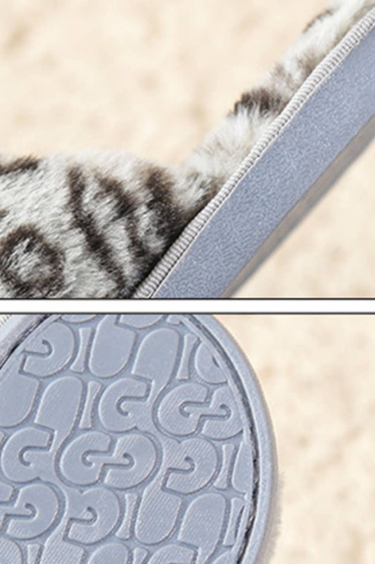 LEOPARD PATTERN CROSS FLUFFY HOME BEDROOM SLIPPERS