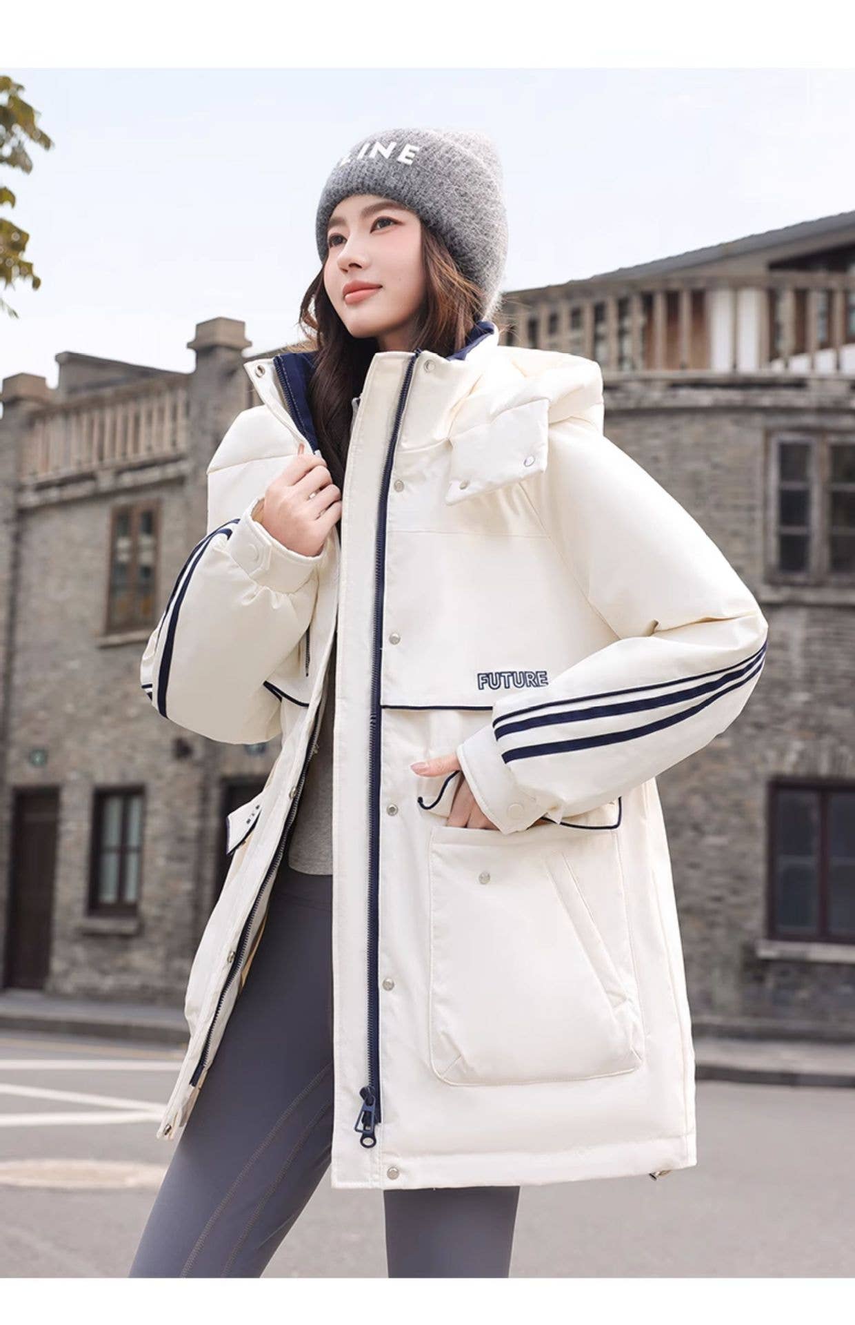 Hooded,color-blocked windproof, cotton jacket
