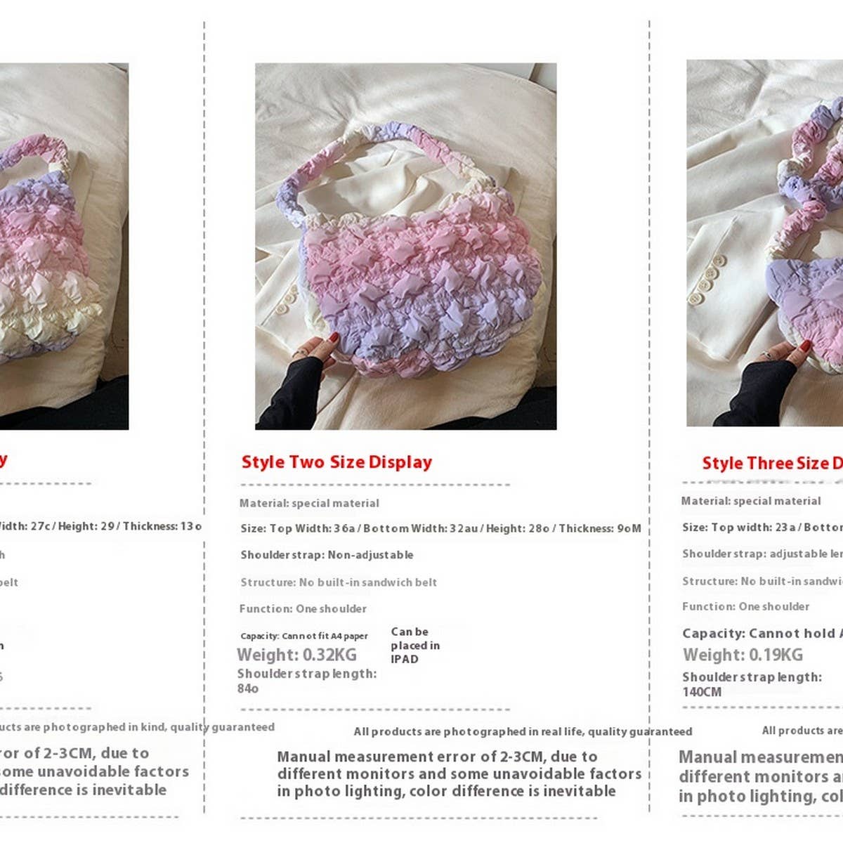 Pink Ombre Puffy Tote Bag Quilted Handbag_CUAB00520