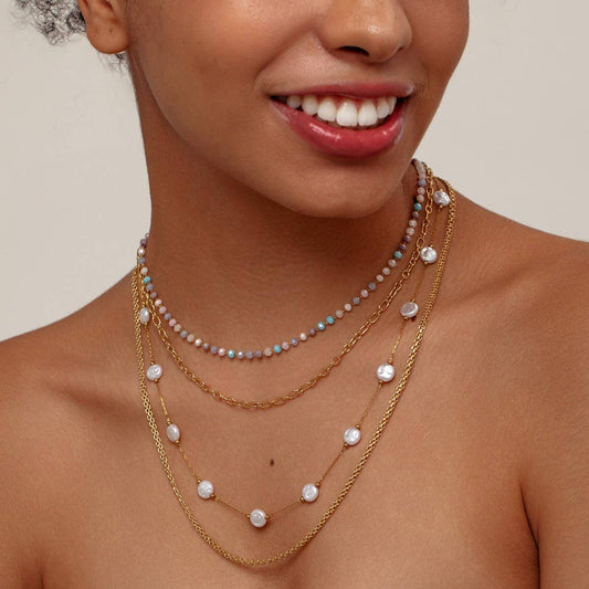 FOUR-LAYER CRYSTAL STONE PENDANT CHAIN NECKLACE