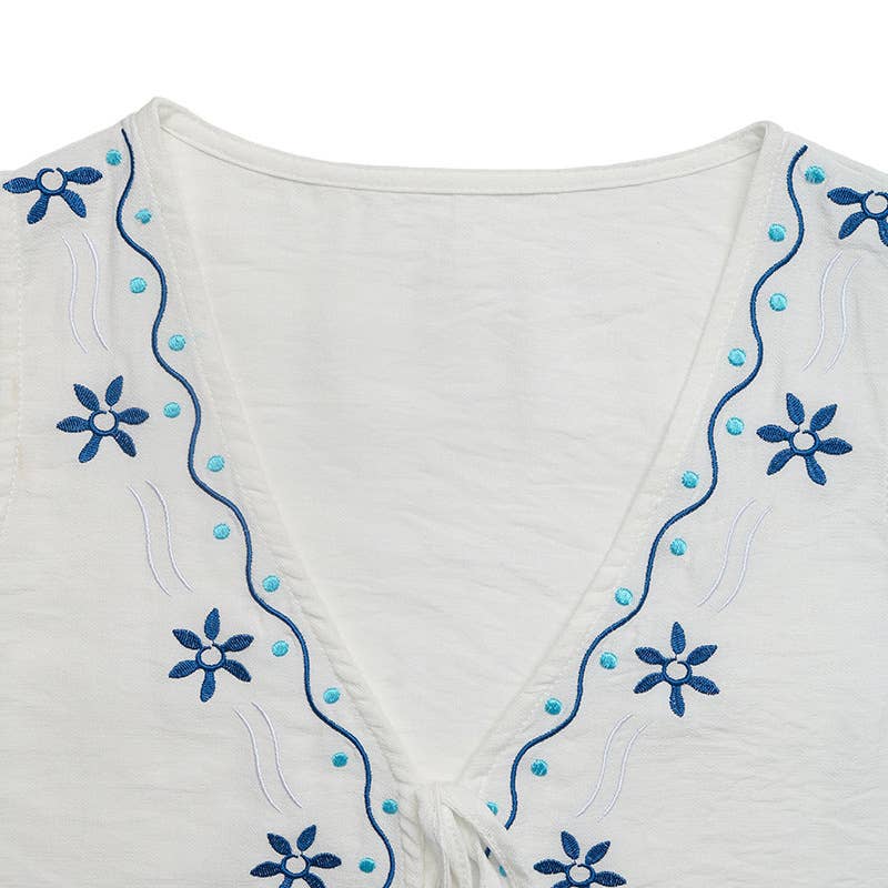 Embroidered cardigan and shorts two-piece set