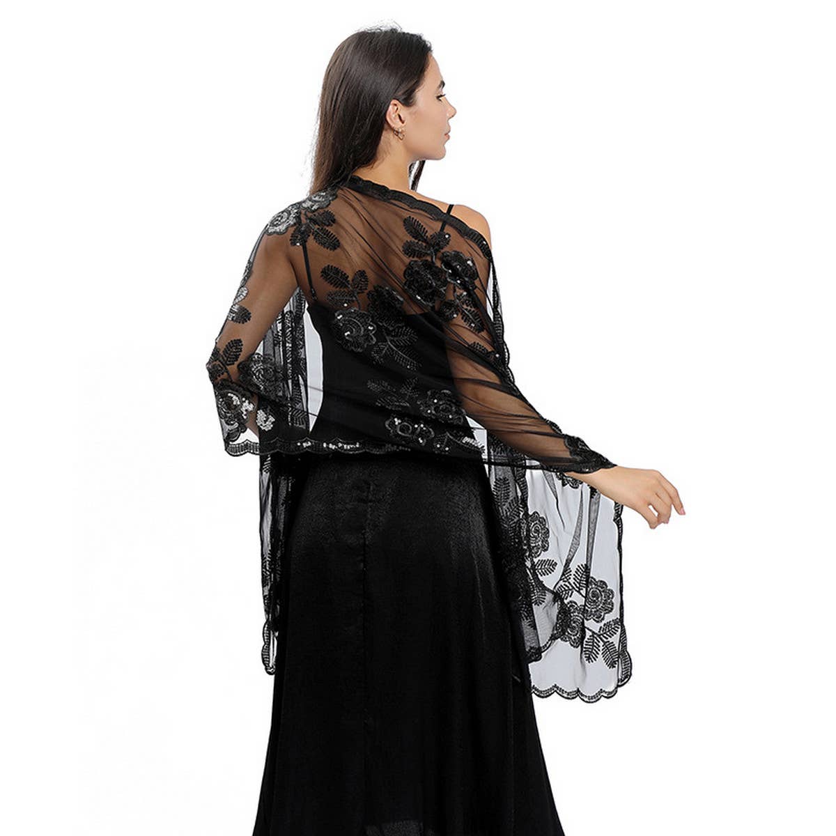 NEW ARRIVAL FLOWER SEQUIN EMBROIDERED SHAWL