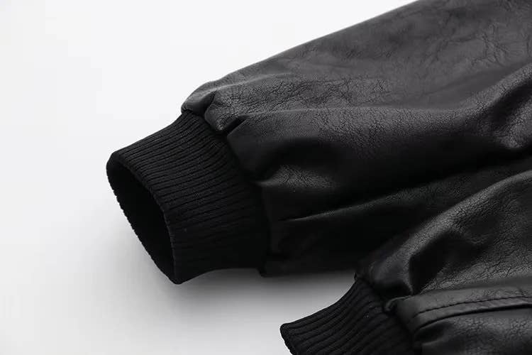 Stand-up collar motorcycle pilot leather jacket