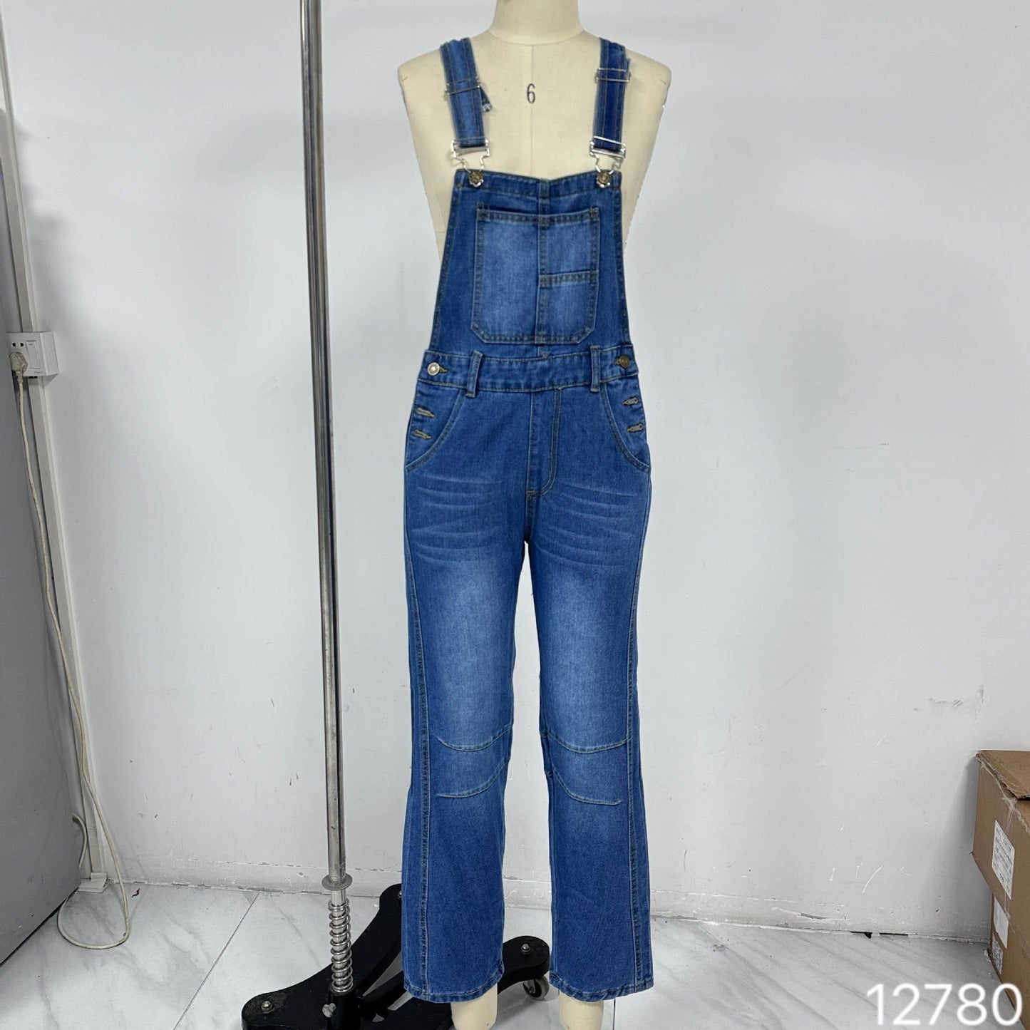Washed vintage straight-leg workwear overalls