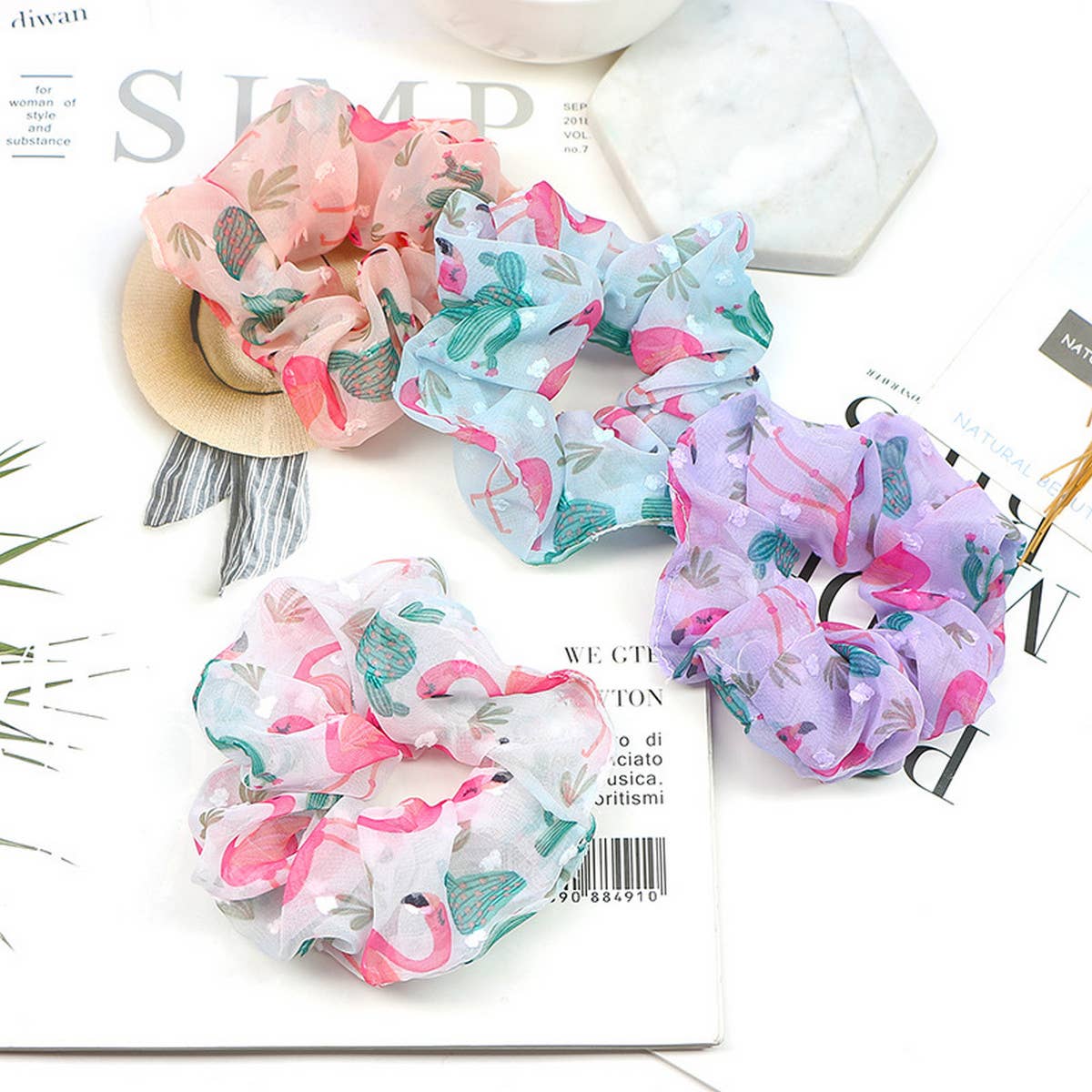 NEW FLAMINGO MESH HAIR TIE_CWAHA1018