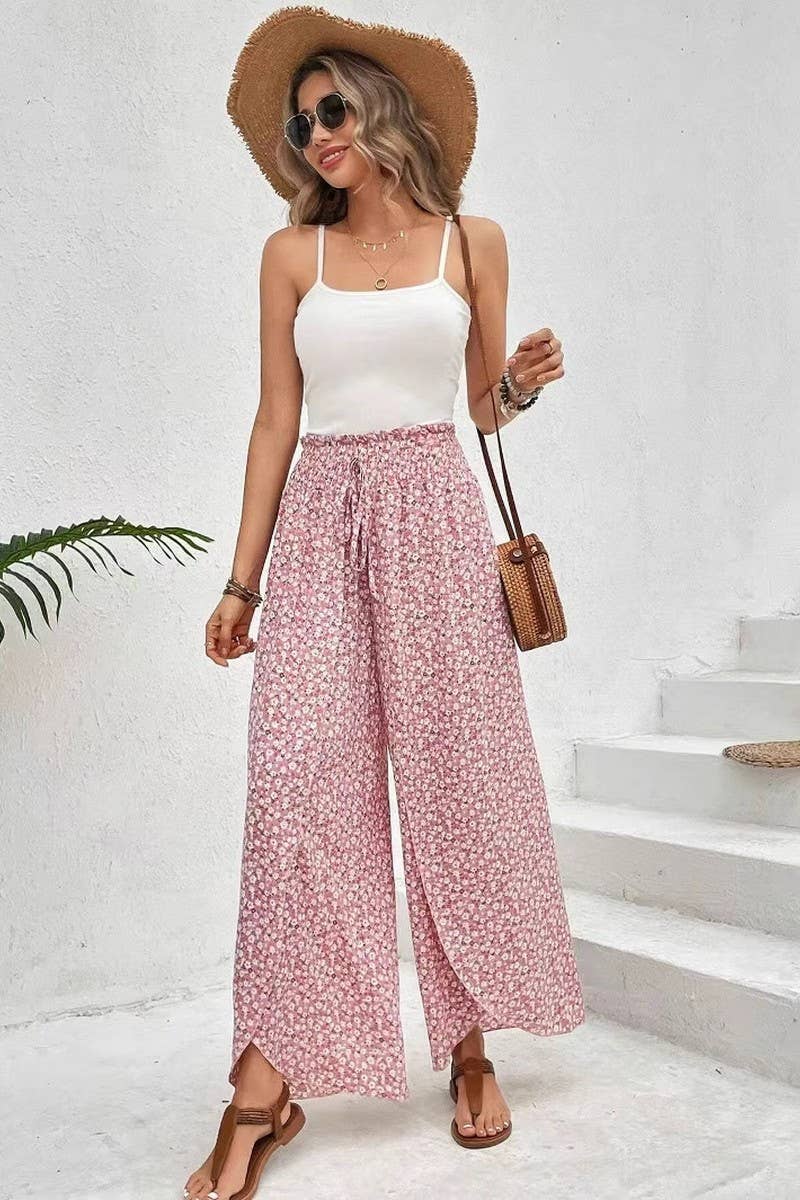 CWBLP2061_FLORAL SIDE SLIT WIDE LEG SKIRT PANTS