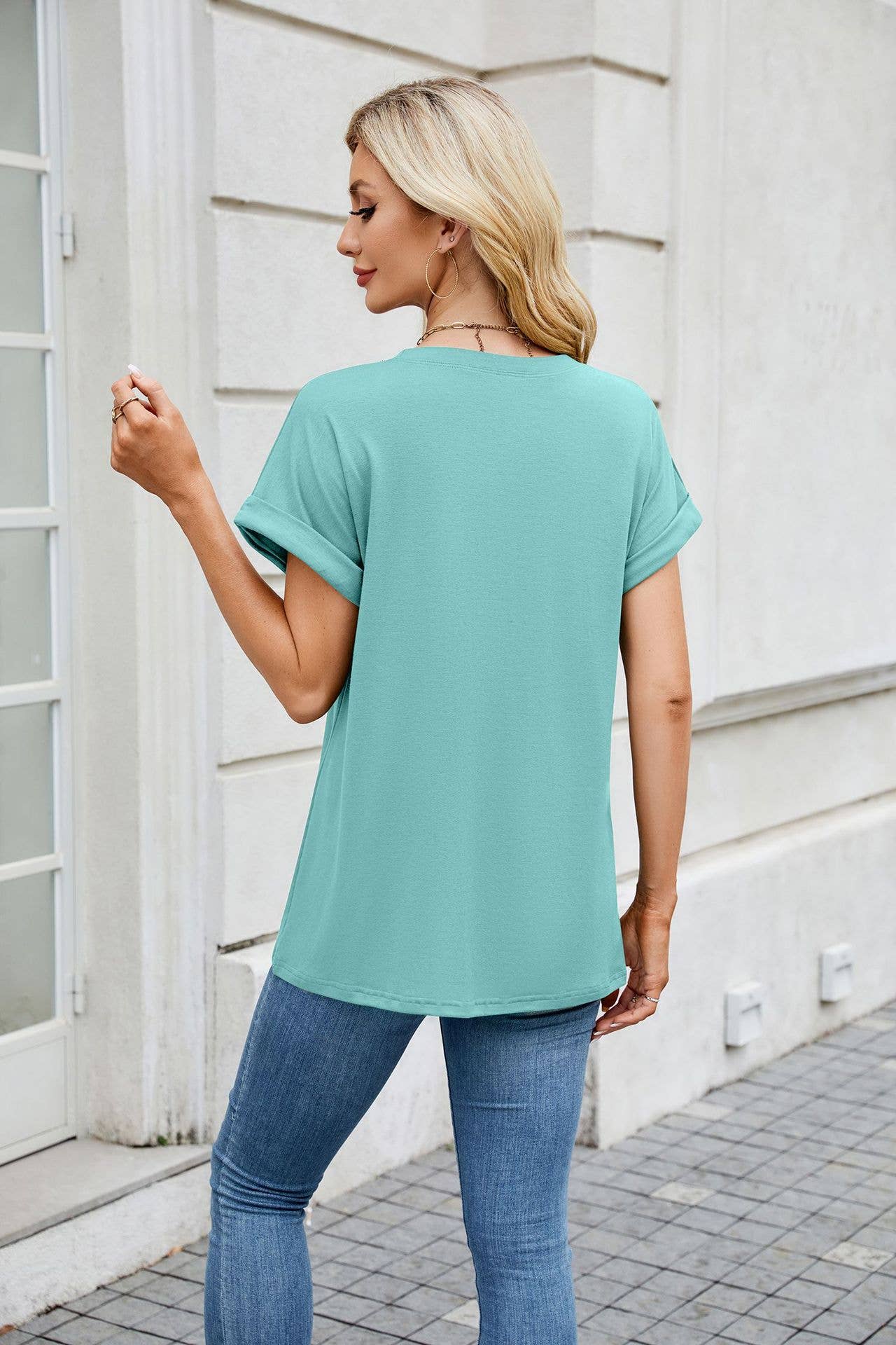 Solid color crew neck loose short-sleeved T-shirt_CWTBLS1875