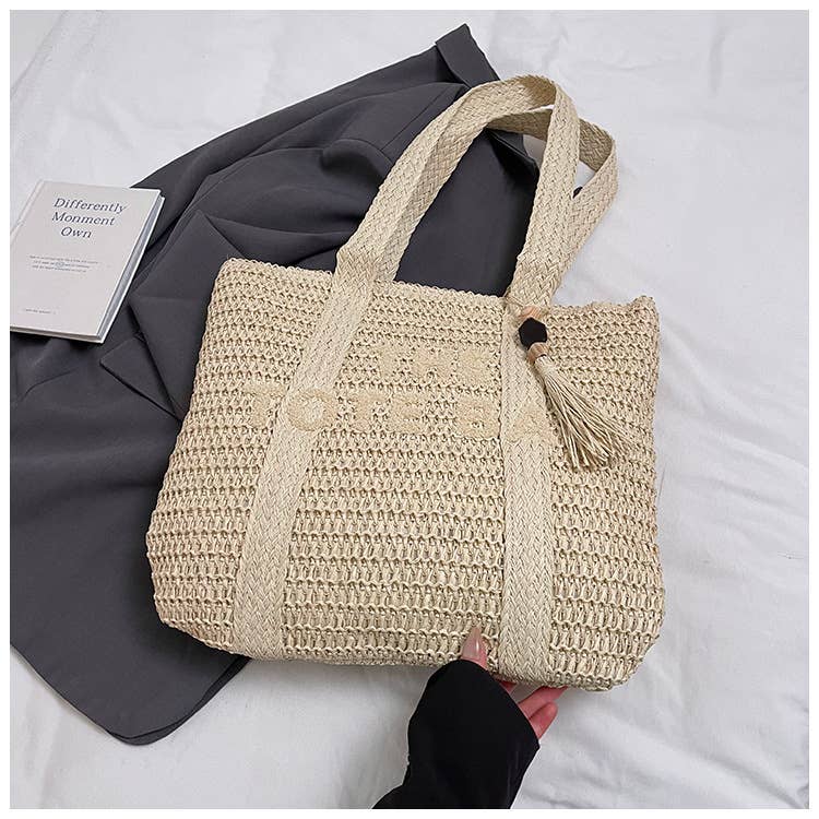 Fashionable tassel personalized casual woven bag
