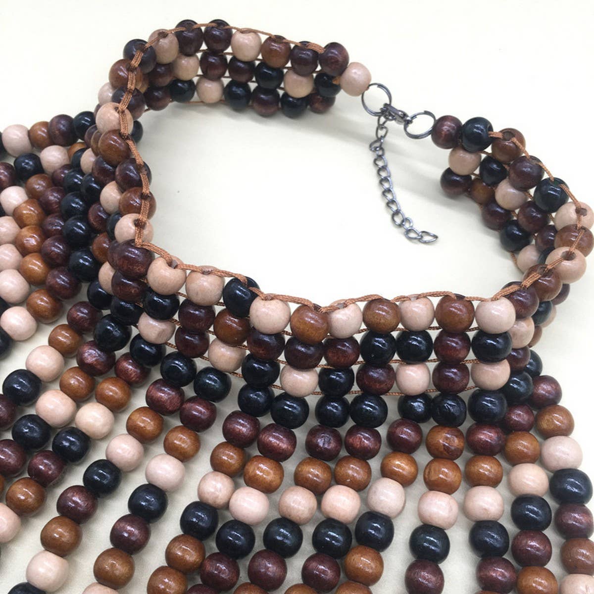 HANDMADE BEADED TASSEL WOOD BEAD NECKLACE
