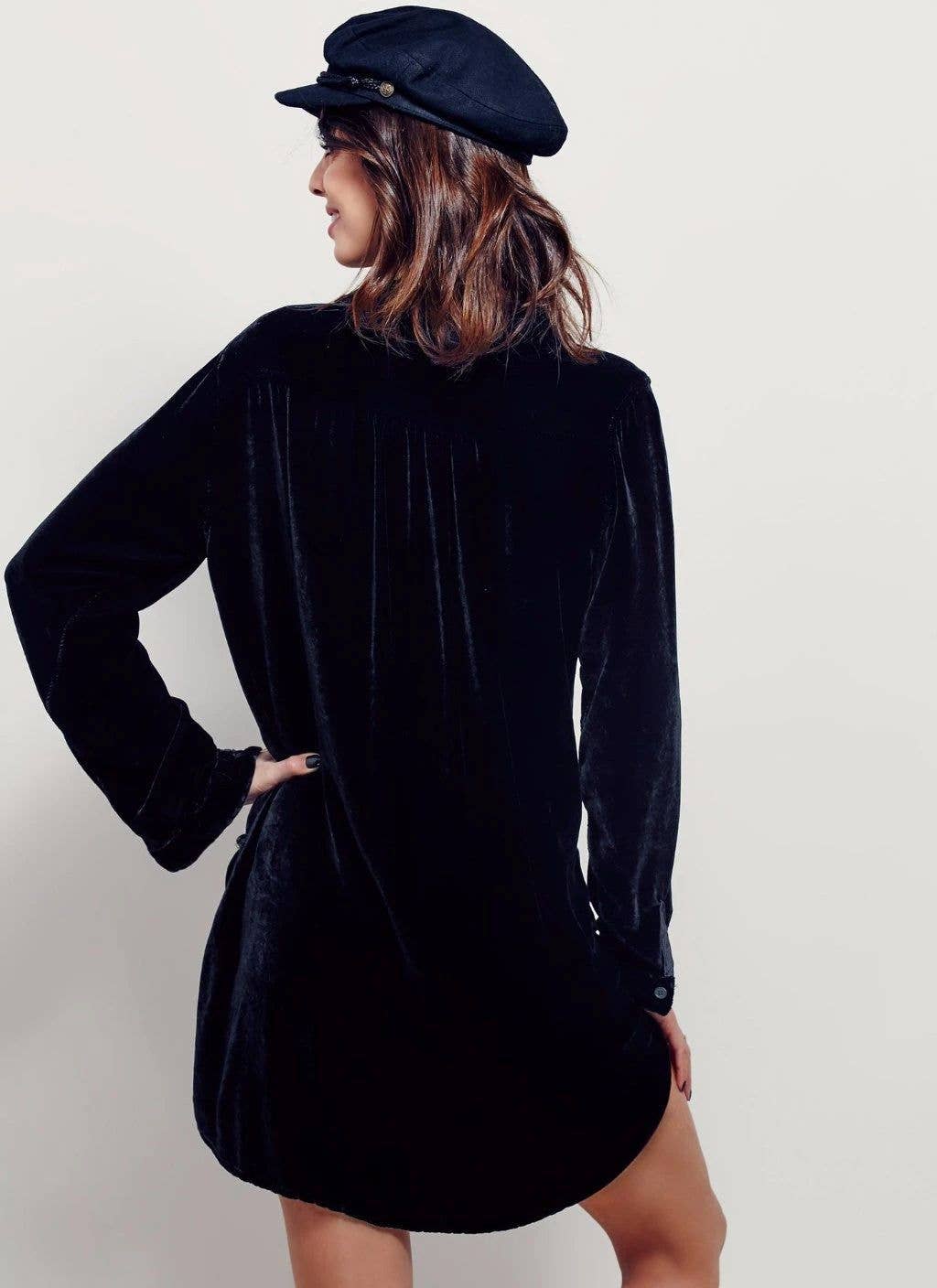 V-NECK LOOSE LONG-SLEEVED CANARY SHIRTDRESS