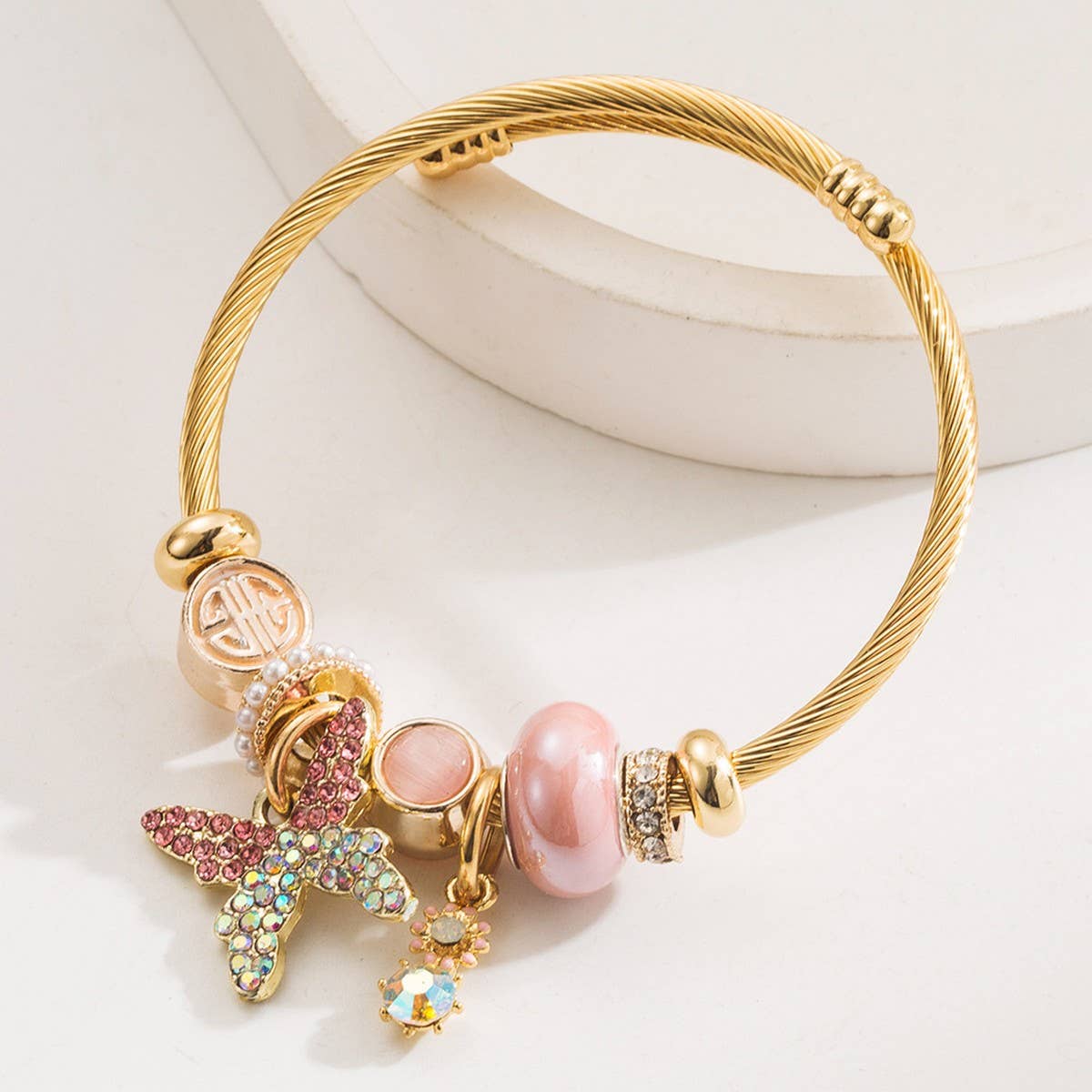 Trendy Beaded Bracelet with Butterfly Pendant