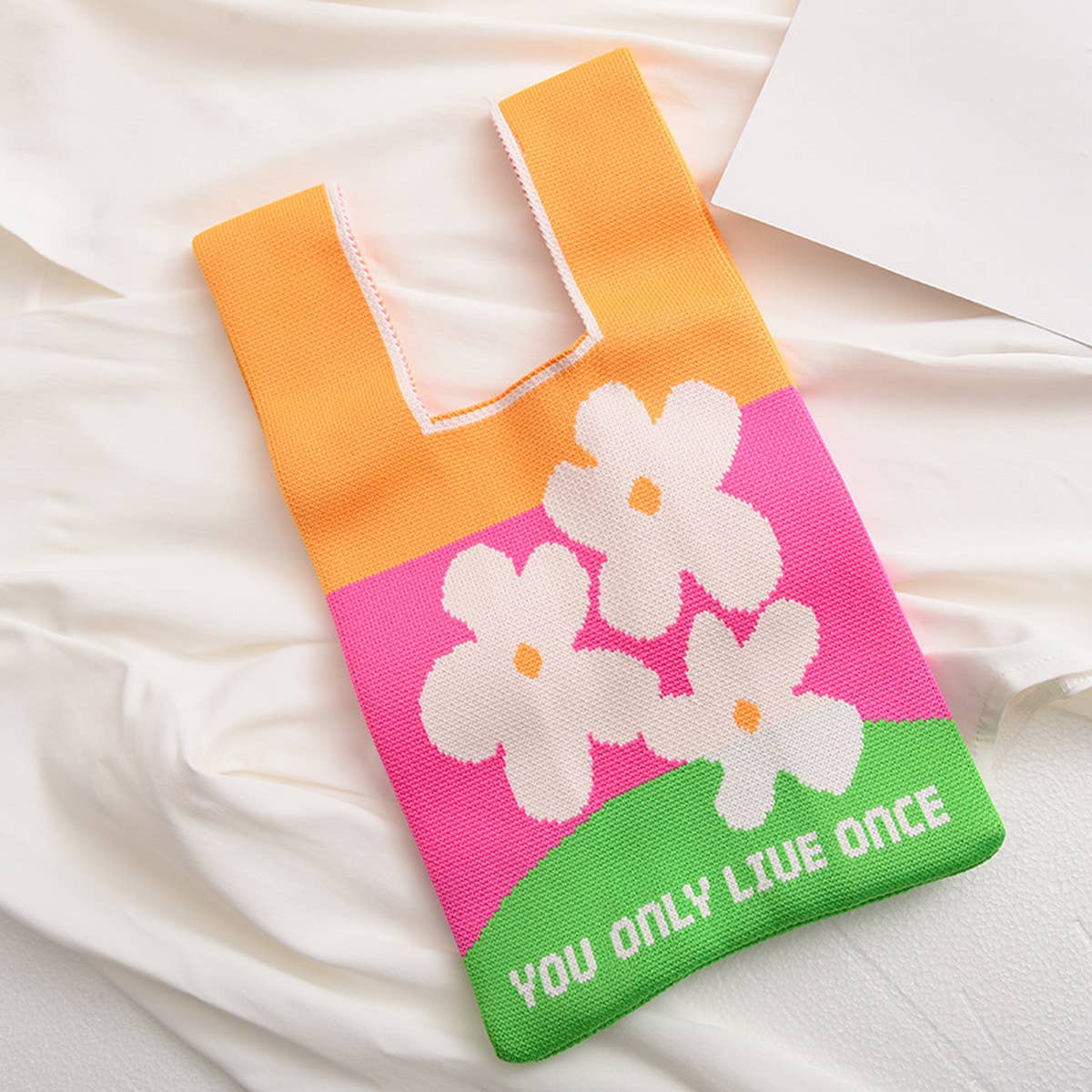 FLORAL PRINT CROCHET HANDBAG SMALL TOTE BAG_CWAB0882