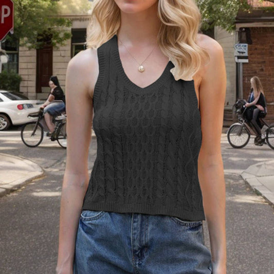 Fashion casual knit V-neck solid color vest