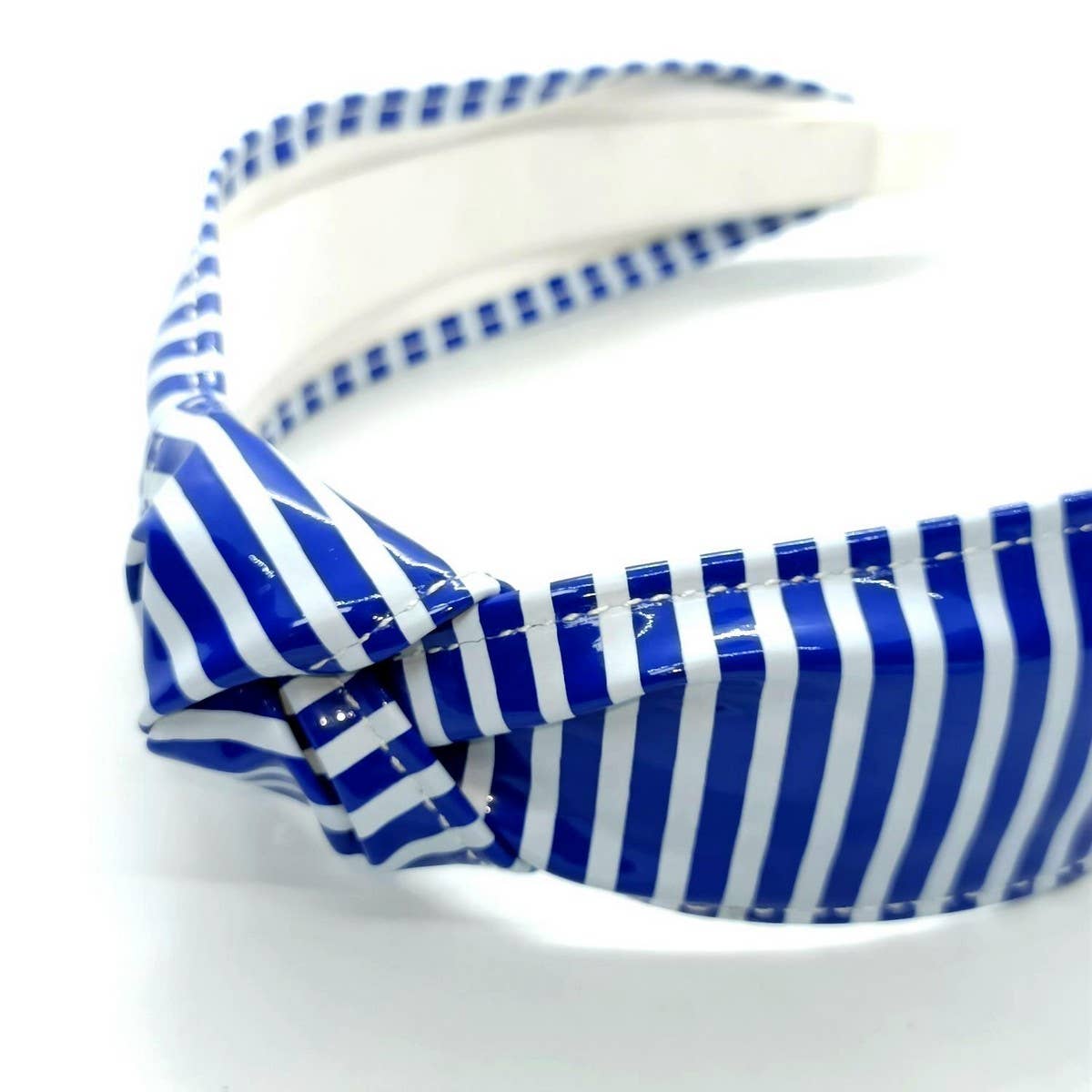 Navy Stripe Wide Knot PU Leather Headband