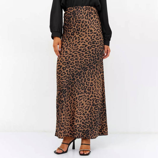 SEXY SATIN LEOPARD PRINT HIGH-WAISTED SKIRT