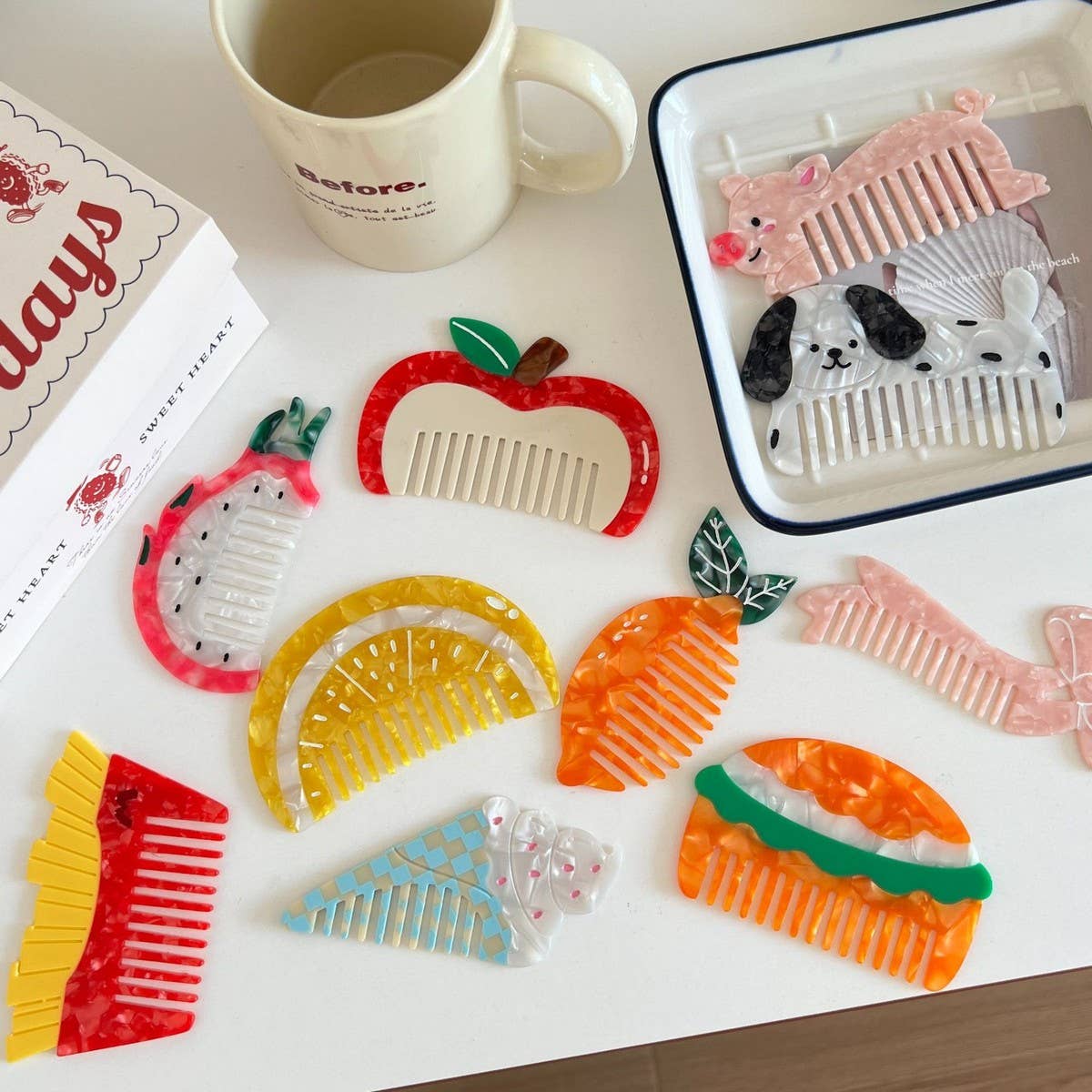 CWAHA07730_CUTE FRUIT ICE CREAM BURGER ACETATE HAIR COMB