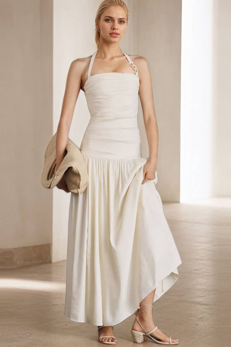 CWDHL1097_HALTER NECK BACKLESS SLEEVELESS MAXI DRESS