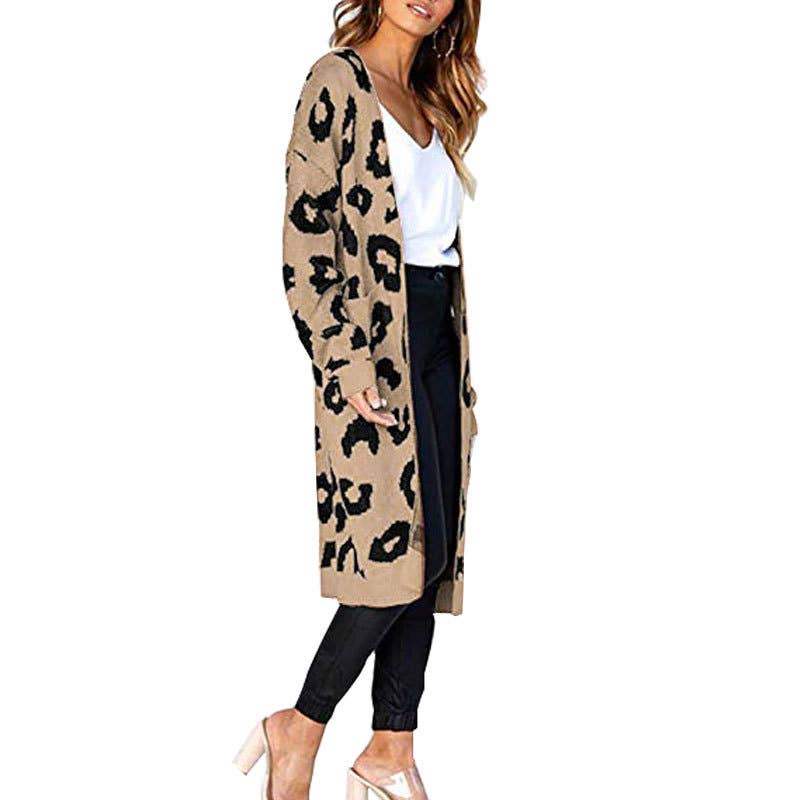FASHION LEOPARD JACQUARD BUTTON-DOWN CARDIGAN