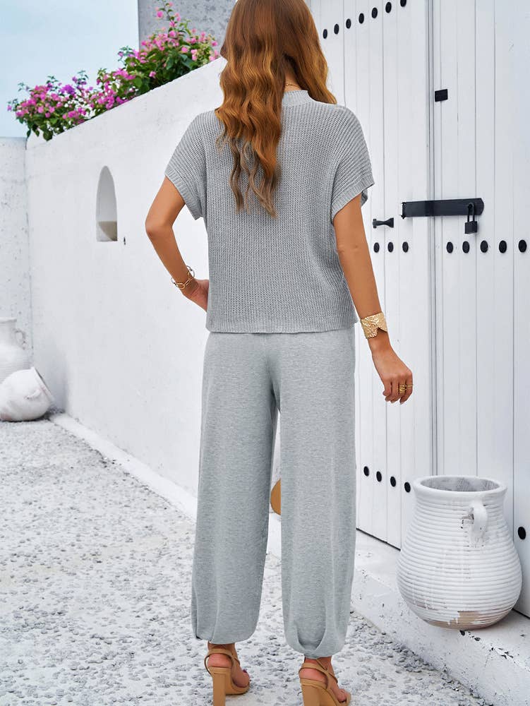 ETHOS CASUAL SOLID COLOR WOOL WOVEN LEG PANT SUIT