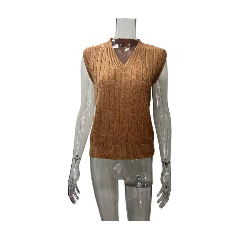 Solid color versatile loose knitted vest