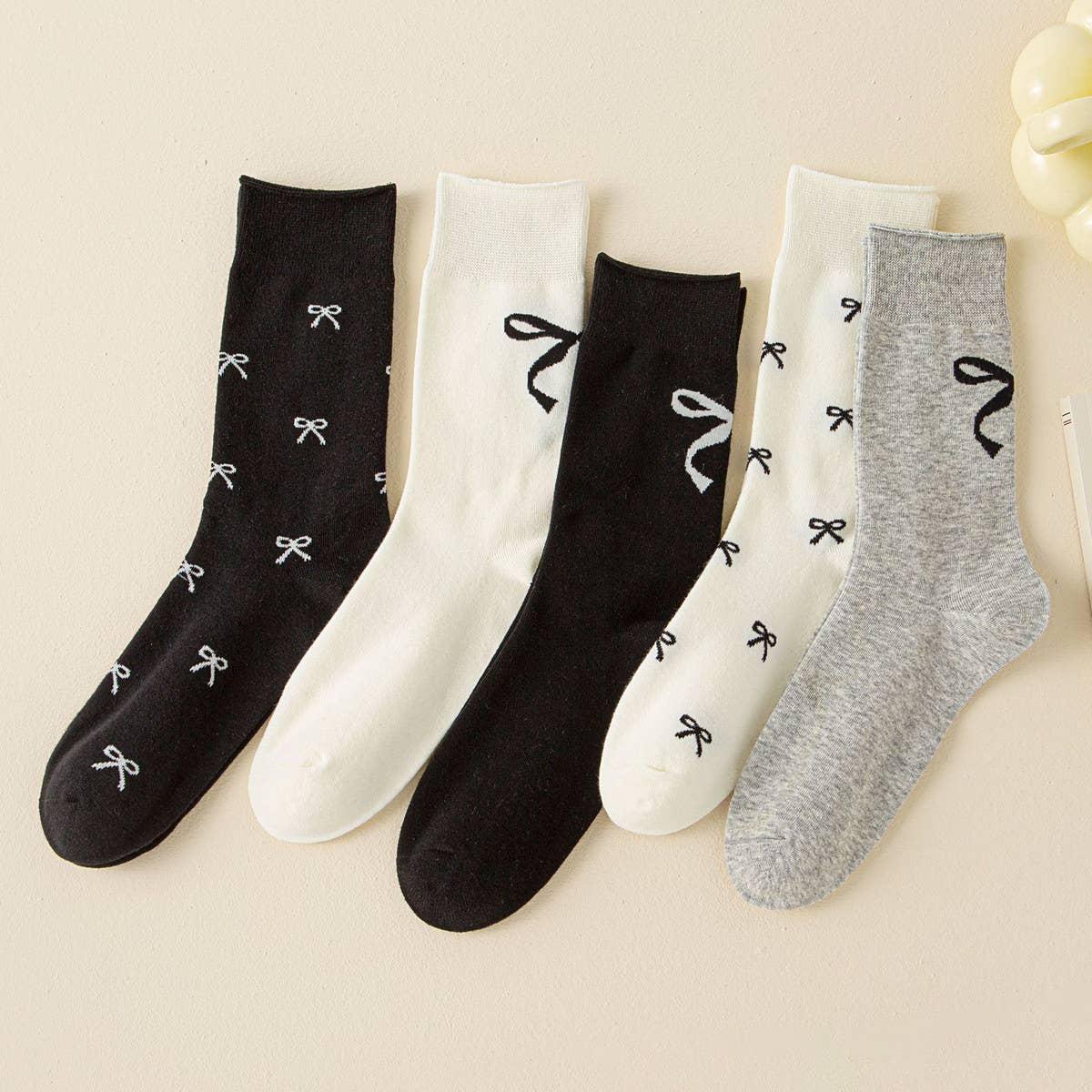 Cotton Bow Print Crew Socks