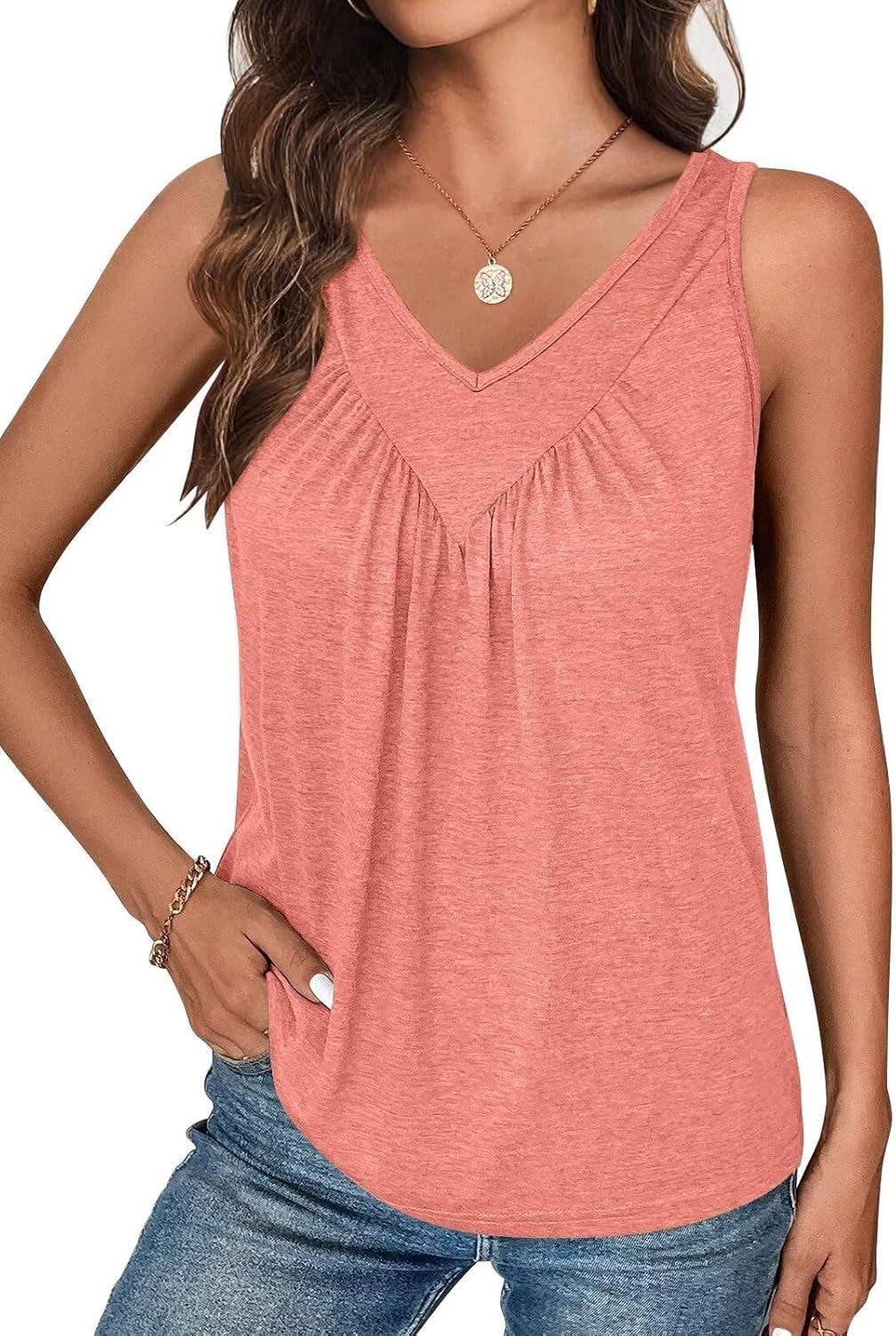 Solid color V-neck sleeveless casual loose vest