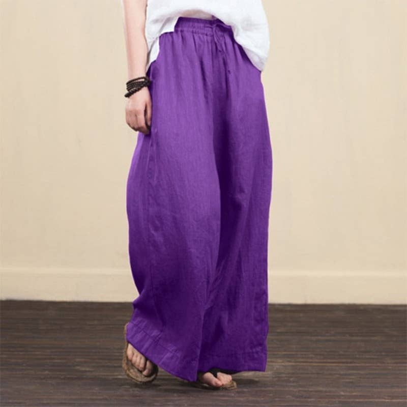 Boho Cotton Linen High Waist Wide Leg Pants
