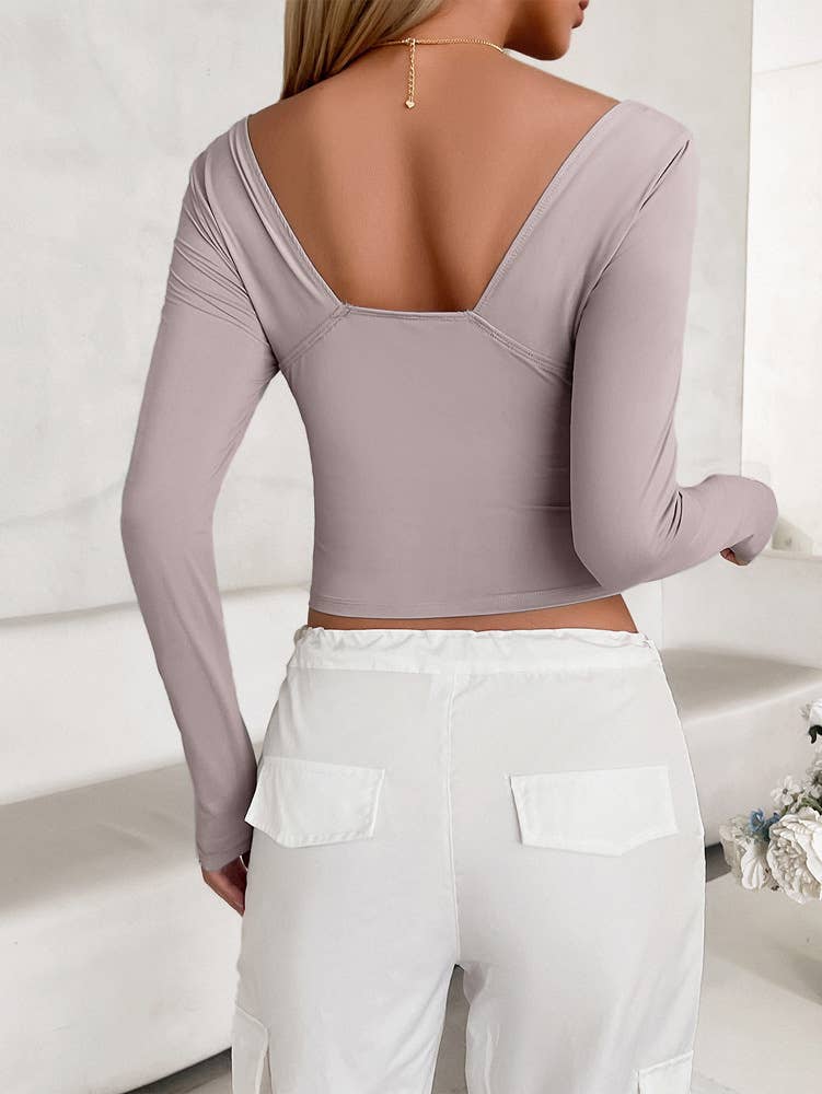 SOLID COLOR SLIM V-NECK LONG SLEEVE BASE SHIRT