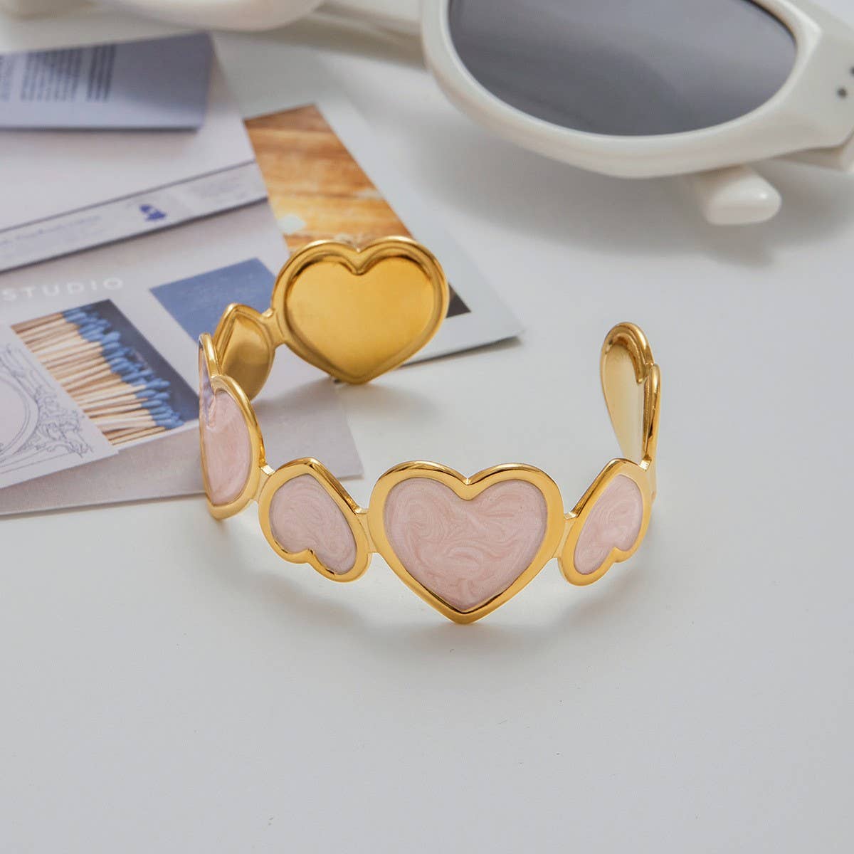 Stylish 18K Gold Open Heart Bangle, Bulk Sale_CWAJE4735