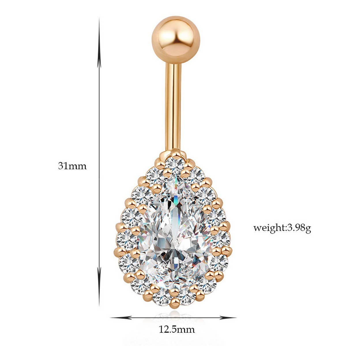 Teardrop CZ Belly Ring Colorful Stainless Steel