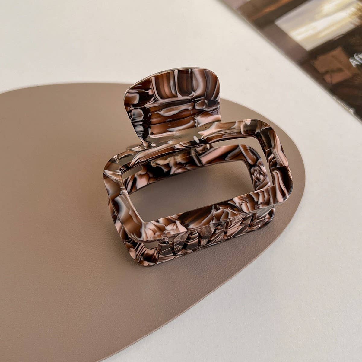 Tortoise Shell Square Hair Claw, Hollow Chic Clip