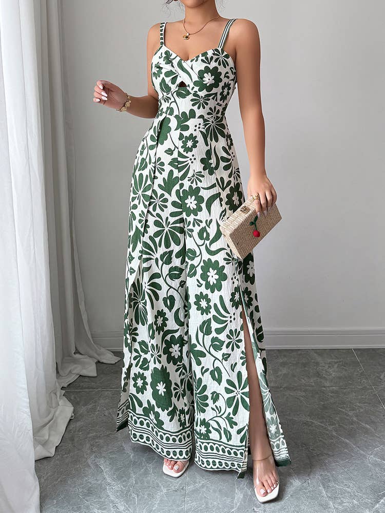Elegant Twist Knot Printed Wide Leg Jumpsuit