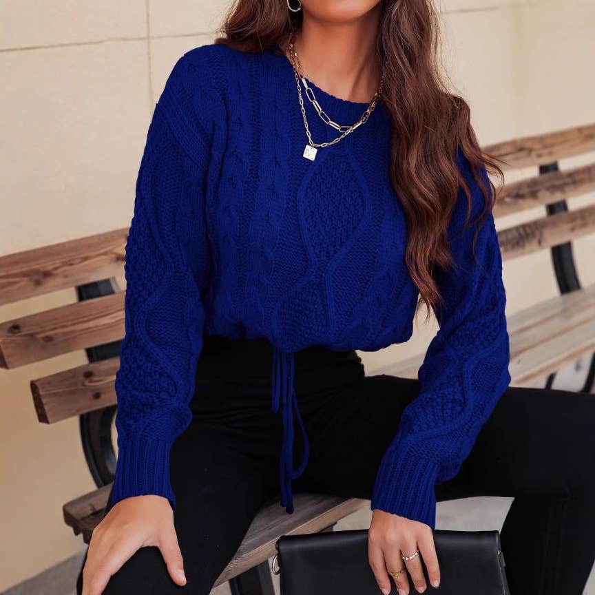 Round-neck lantern sleeve solid color sweater